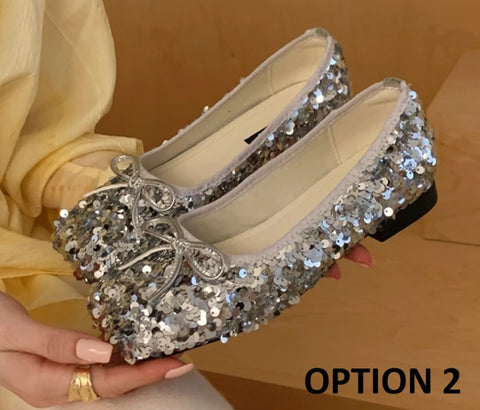New Shiny Sequined Ballet Round Toe Flat Shoes CODE: KAR4784