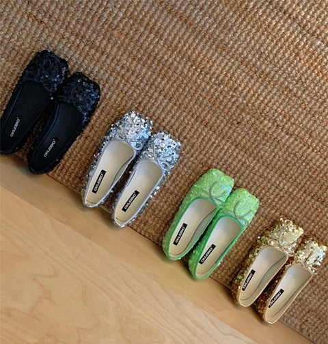 New Shiny Sequined Ballet Round Toe Flat Shoes CODE: KAR4784