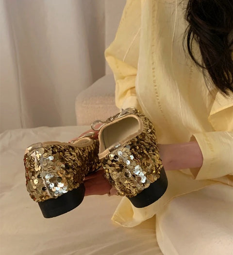 New Shiny Sequined Ballet Round Toe Flat Shoes CODE: KAR4784