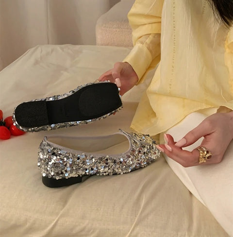 New Shiny Sequined Ballet Round Toe Flat Shoes CODE: KAR4784
