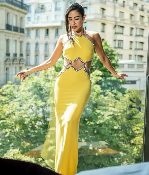 Sexy Off the Shoulder Shinning Crystal Bodycon Bandage Long Dress CODE: KAR4787