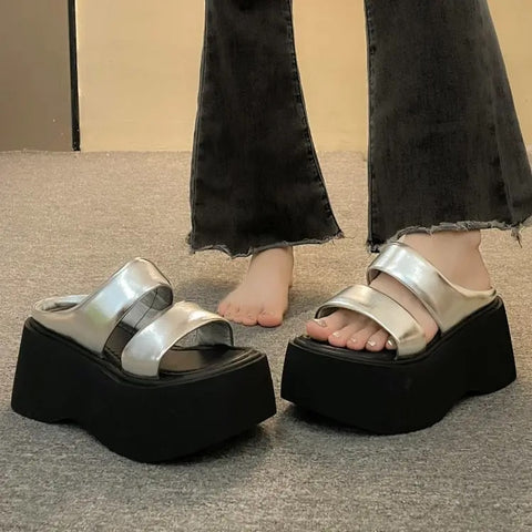 Fashionable Wedge Heel Slipper Chunky Platform Sandals CODE: KAR4788