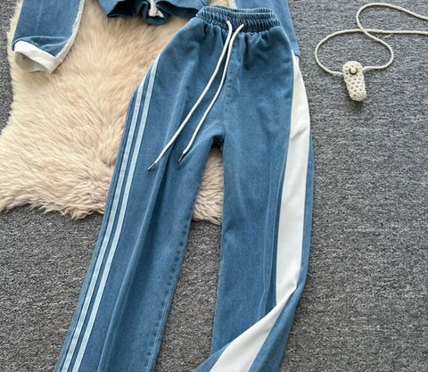 New Long Sleeve Hooded Patchwork 2 Piece Set CODE: KAR4789