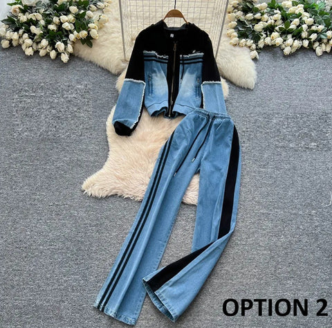 New Long Sleeve Hooded Patchwork 2 Piece Set CODE: KAR4789