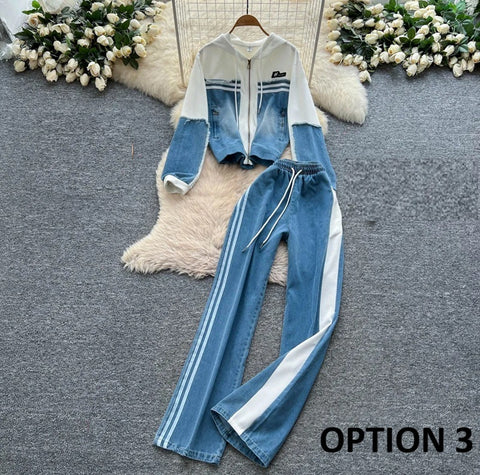 New Long Sleeve Hooded Patchwork 2 Piece Set CODE: KAR4789