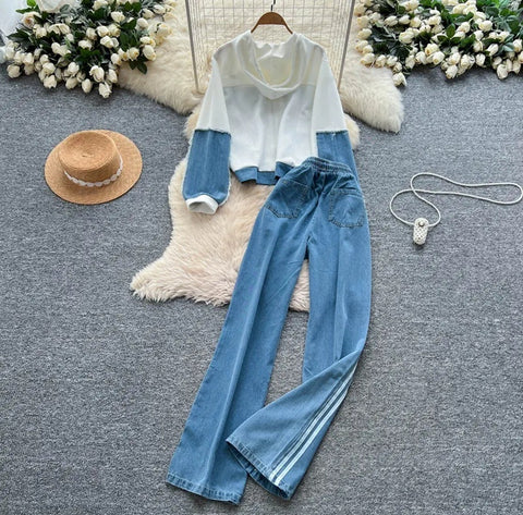 New Long Sleeve Hooded Patchwork 2 Piece Set CODE: KAR4789
