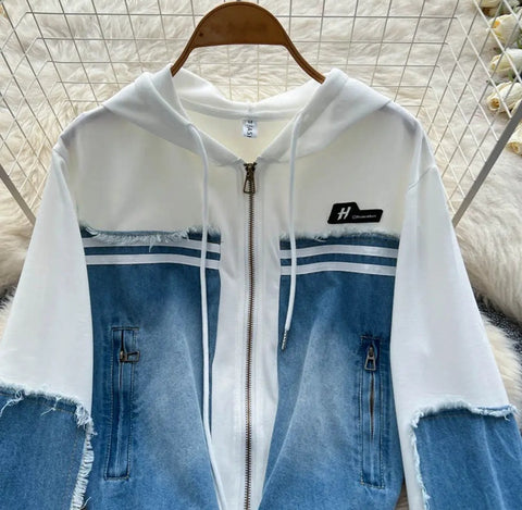 New Long Sleeve Hooded Patchwork 2 Piece Set CODE: KAR4789
