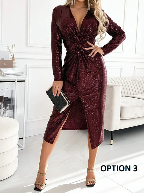 Sexy V-neck Long Sleeve Club Party Long Dress CODE: KAR4792