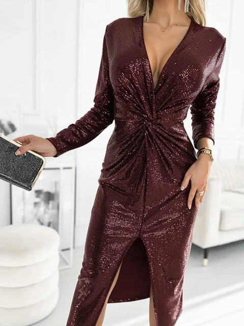 Sexy V-neck Long Sleeve Club Party Long Dress CODE: KAR4792
