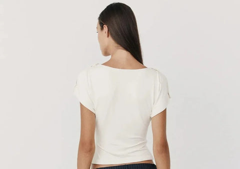 New One Shoulder Draped Ruched Waist Button Crop Top CODE: KAR4795