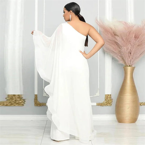 New Fashion Elegant Chiffon One Shoulder Wide Leg Jumpsuit CODE: KAR4797