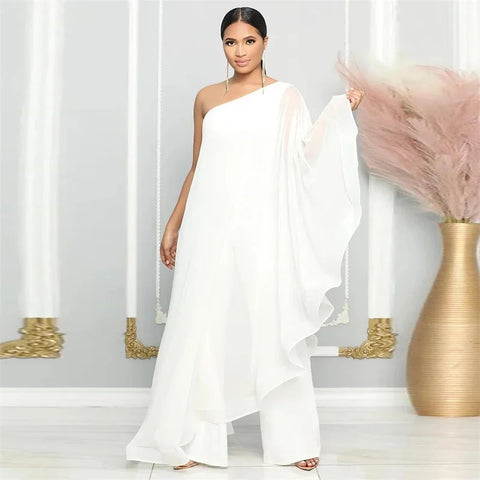 New Fashion Elegant Chiffon One Shoulder Wide Leg Jumpsuit CODE: KAR4797