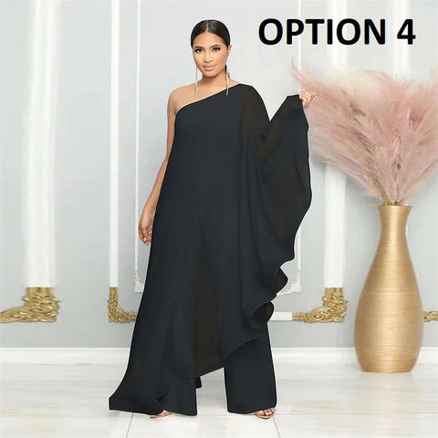 New Fashion Elegant Chiffon One Shoulder Wide Leg Jumpsuit CODE: KAR4797