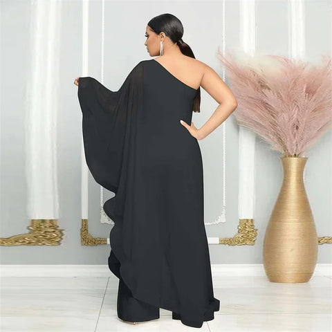 New Fashion Elegant Chiffon One Shoulder Wide Leg Jumpsuit CODE: KAR4797
