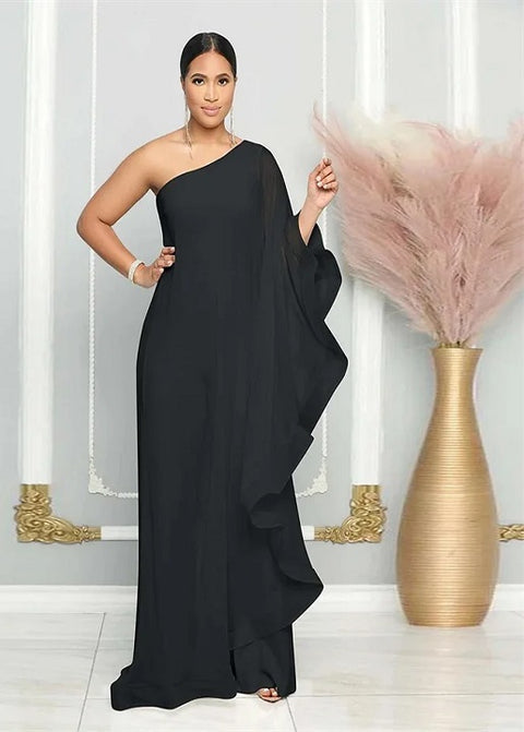 New Fashion Elegant Chiffon One Shoulder Wide Leg Jumpsuit CODE: KAR4797