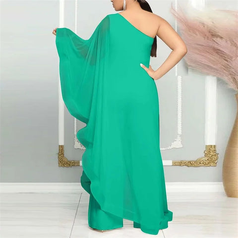 New Fashion Elegant Chiffon One Shoulder Wide Leg Jumpsuit CODE: KAR4797