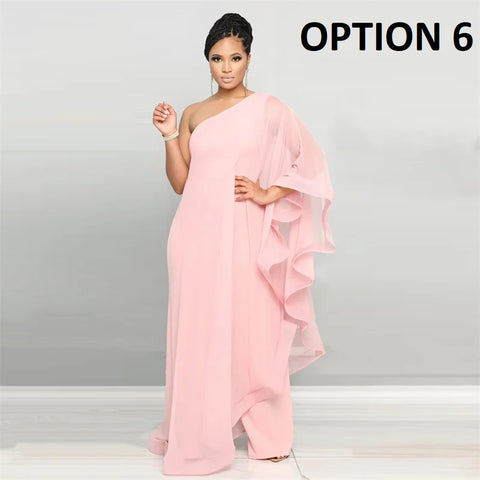 New Fashion Elegant Chiffon One Shoulder Wide Leg Jumpsuit CODE: KAR4797