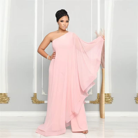 New Fashion Elegant Chiffon One Shoulder Wide Leg Jumpsuit CODE: KAR4797