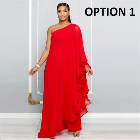 New Fashion Elegant Chiffon One Shoulder Wide Leg Jumpsuit CODE: KAR4797