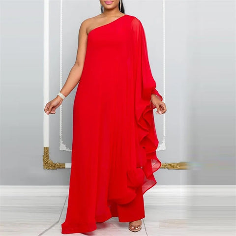 New Fashion Elegant Chiffon One Shoulder Wide Leg Jumpsuit CODE: KAR4797