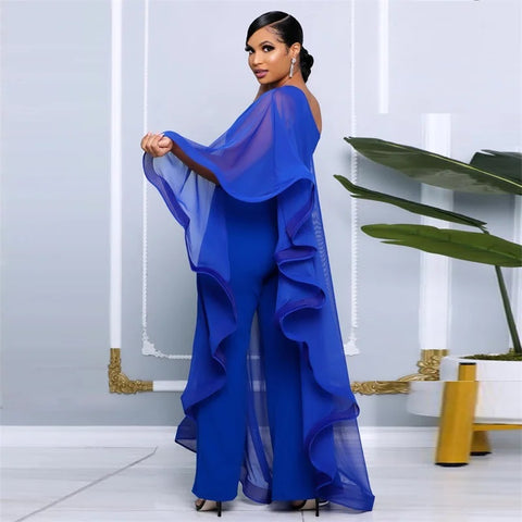 New Fashion Elegant Chiffon One Shoulder Wide Leg Jumpsuit CODE: KAR4797
