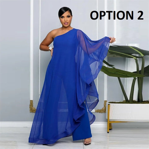 New Fashion Elegant Chiffon One Shoulder Wide Leg Jumpsuit CODE: KAR4797
