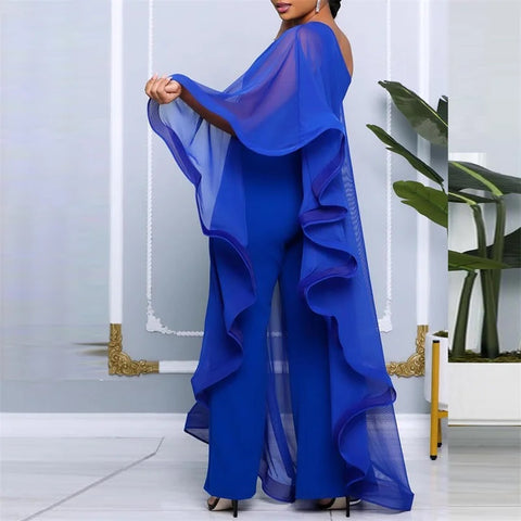 New Fashion Elegant Chiffon One Shoulder Wide Leg Jumpsuit CODE: KAR4797
