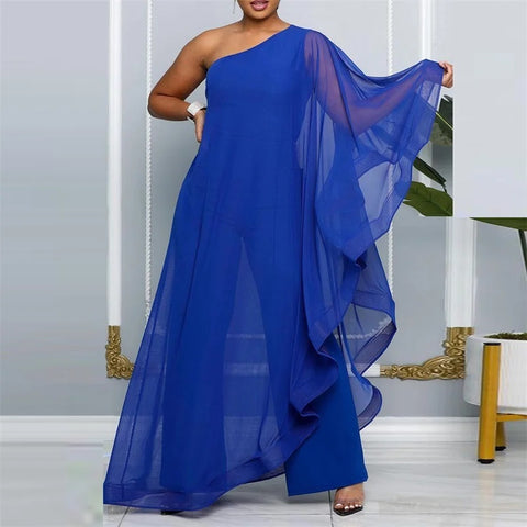 New Fashion Elegant Chiffon One Shoulder Wide Leg Jumpsuit CODE: KAR4797