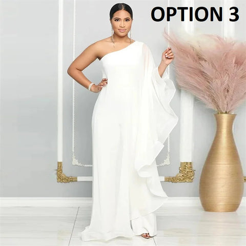 New Fashion Elegant Chiffon One Shoulder Wide Leg Jumpsuit CODE: KAR4797