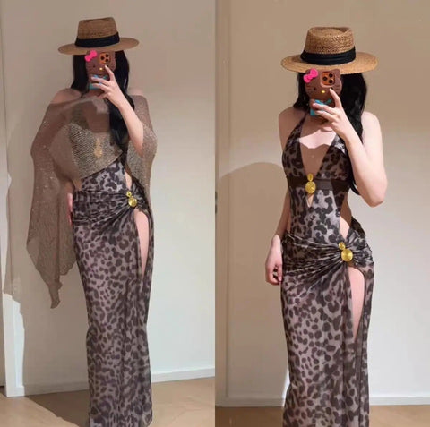 New Leopard Print Waist Cutout Long Maxi Dress CODE: KAR4801