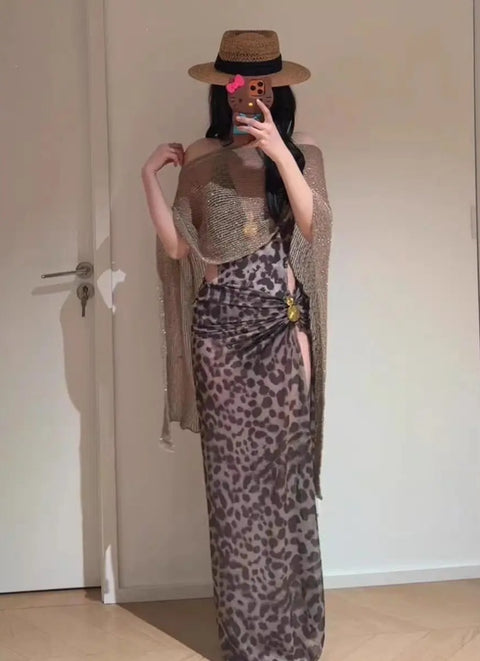 New Leopard Print Waist Cutout Long Maxi Dress CODE: KAR4801