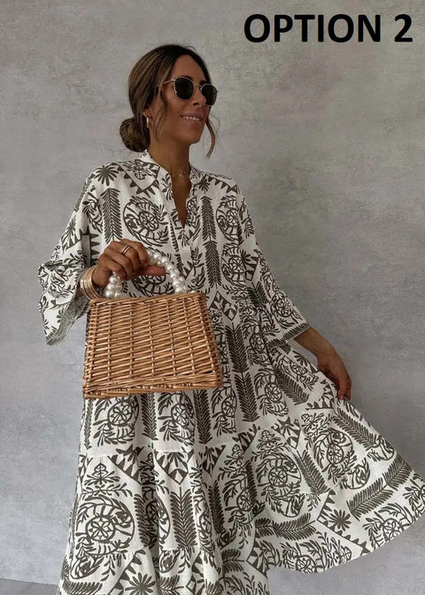 New Fashion Casual Bohemian Style Print Midi Dresses CODE: KAR4804