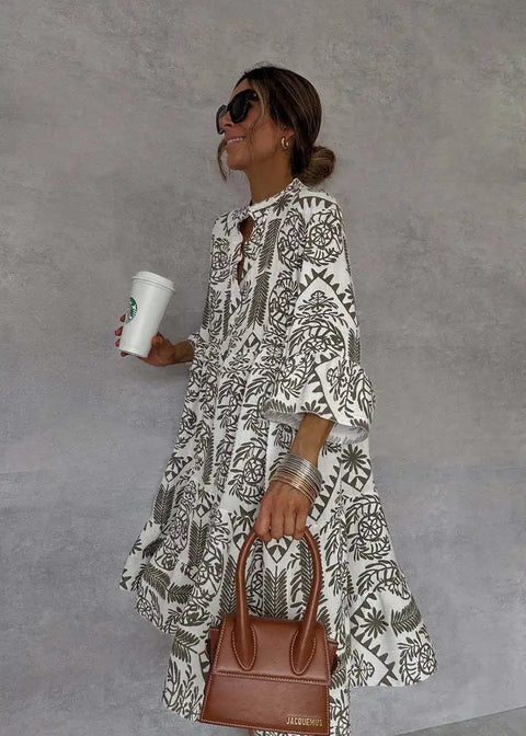 New Fashion Casual Bohemian Style Print Midi Dresses CODE: KAR4804