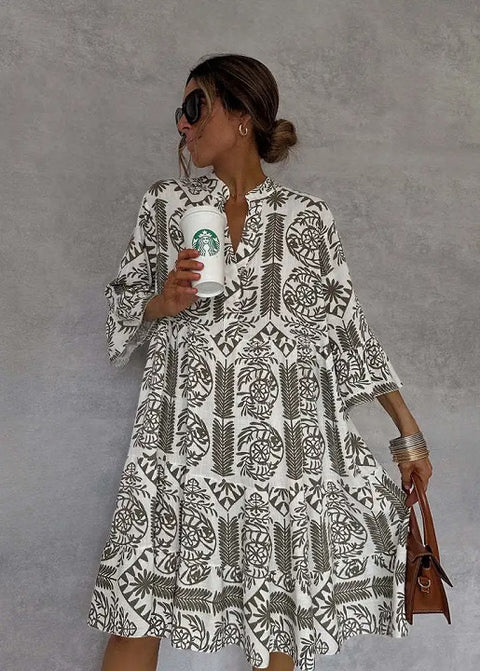 New Fashion Casual Bohemian Style Print Midi Dresses CODE: KAR4804