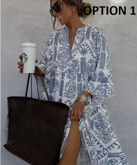 New Fashion Casual Bohemian Style Print Midi Dresses CODE: KAR4804