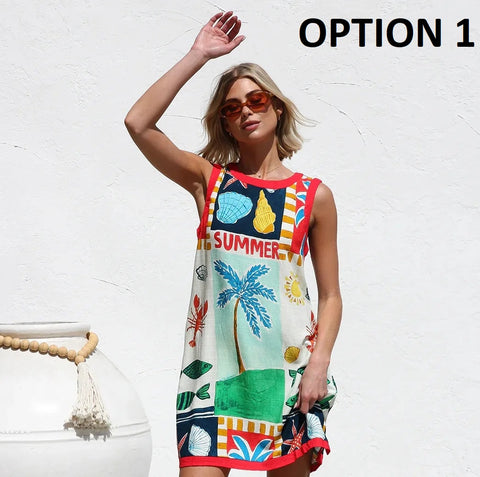 New Fashion Summer Beach Bohemain Print Mini Dress CODE: KAR4805