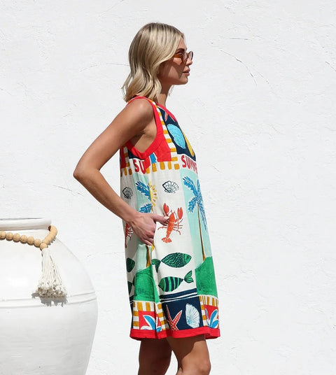 New Fashion Summer Beach Bohemain Print Mini Dress CODE: KAR4805