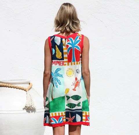 New Fashion Summer Beach Bohemain Print Mini Dress CODE: KAR4805
