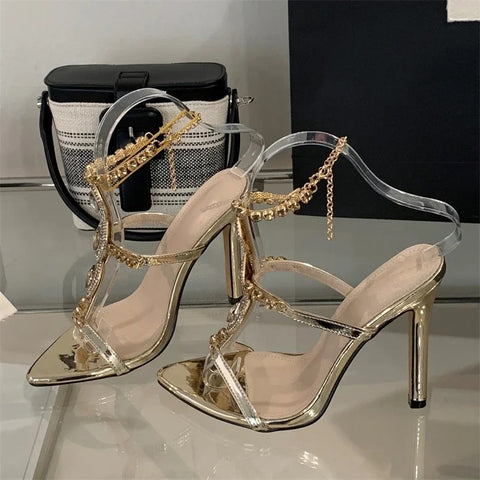 Sexy Crystal Chain Buckle Strap Stiletto High Heels CODE: KAR4810