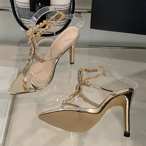Sexy Crystal Chain Buckle Strap Stiletto High Heels CODE: KAR4810