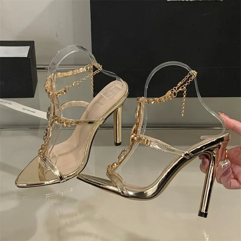 Sexy Crystal Chain Buckle Strap Stiletto High Heels CODE: KAR4810