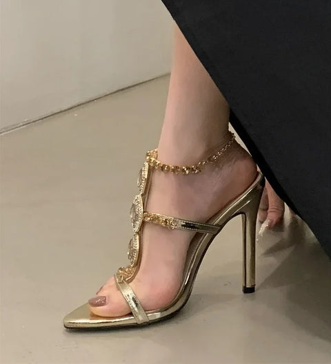 Sexy Crystal Chain Buckle Strap Stiletto High Heels CODE: KAR4810