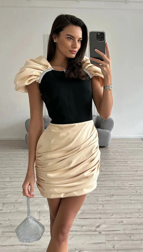 New sexy decoration diamond chain bubble sleeve Dress CODE: KAR4812