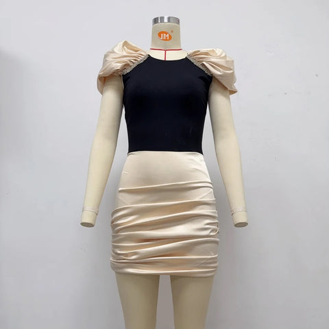 New sexy decoration diamond chain bubble sleeve Dress CODE: KAR4812