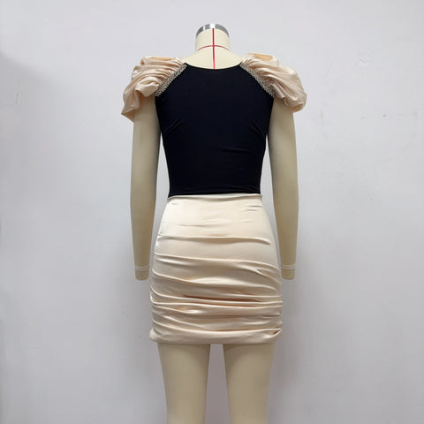 New sexy decoration diamond chain bubble sleeve Dress CODE: KAR4812