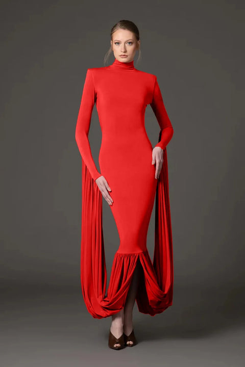 New Celebrity Banquet Slim Fit Solid Color Long Sleeve Evening Dress CODE: KAR4814