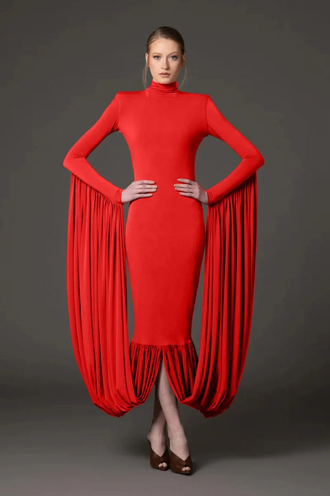 New Celebrity Banquet Slim Fit Solid Color Long Sleeve Evening Dress CODE: KAR4814