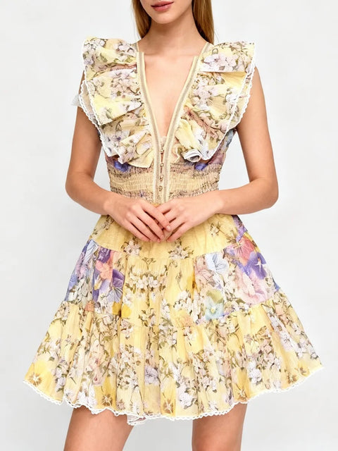 New Fashion Slimming Printing Spliced Ruffles Folds Elegant Dresses CODE: KAR4818
