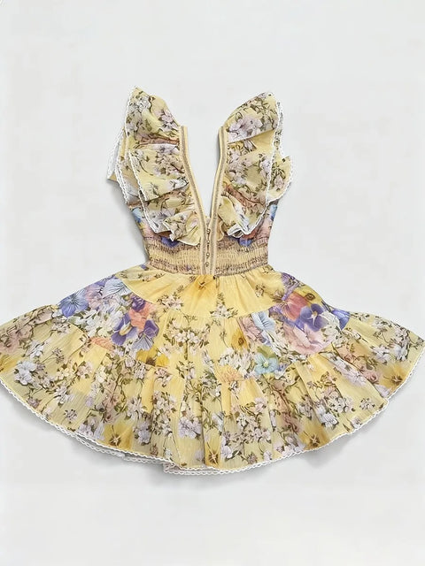 New Fashion Slimming Printing Spliced Ruffles Folds Elegant Dresses CODE: KAR4818
