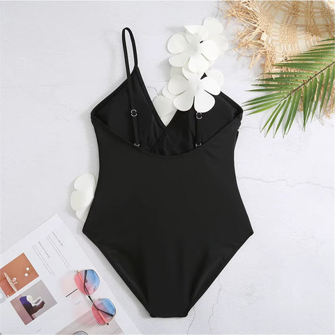 New 3D Flower Deep V Neck High Cut Swimwear CODE: KAR4820